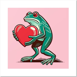 Frog carrying a heart Posters and Art